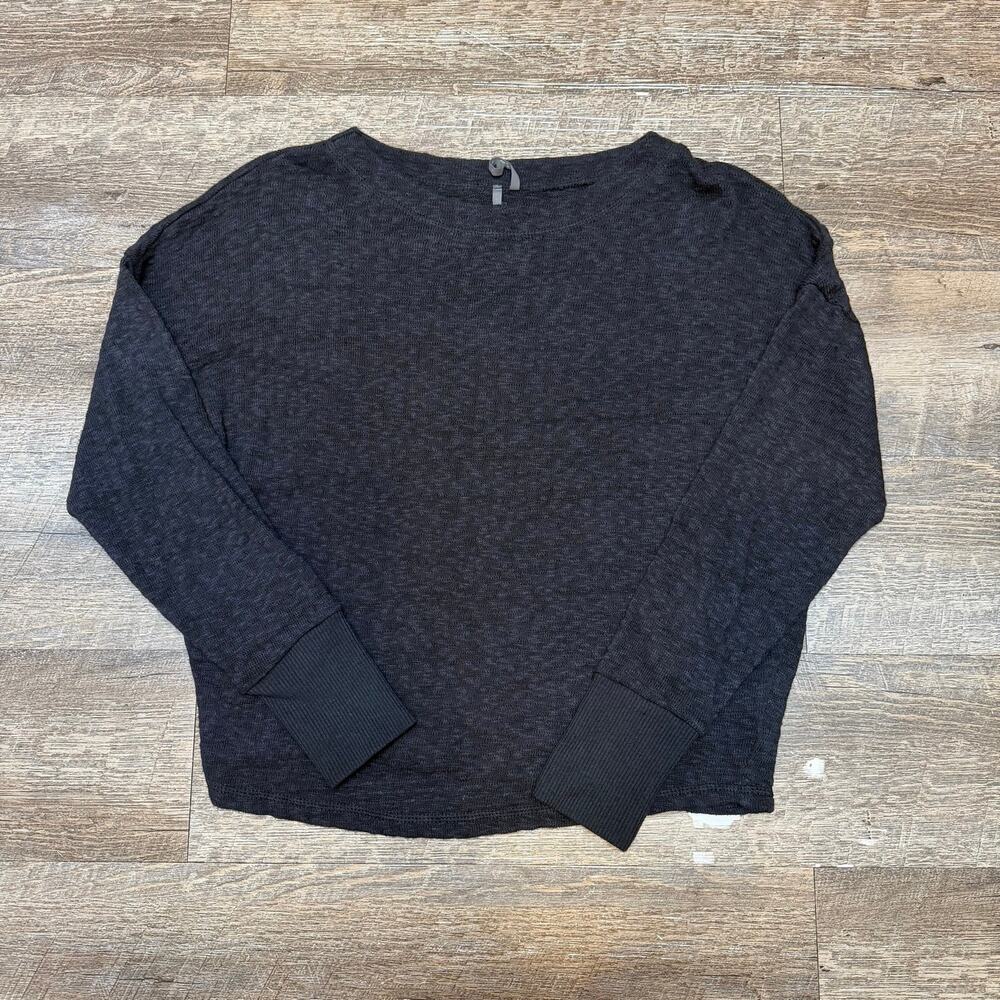 Anthropologie Navy Blue Linen Blend Knit Cropped Pullover Sweater Small S